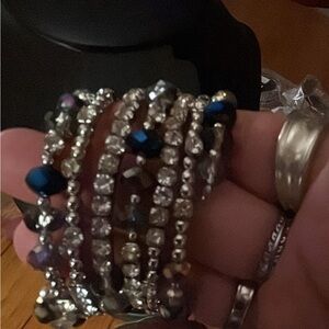 paparazzi Silver Crystal Bracelet Stack with Blue Accent Beads